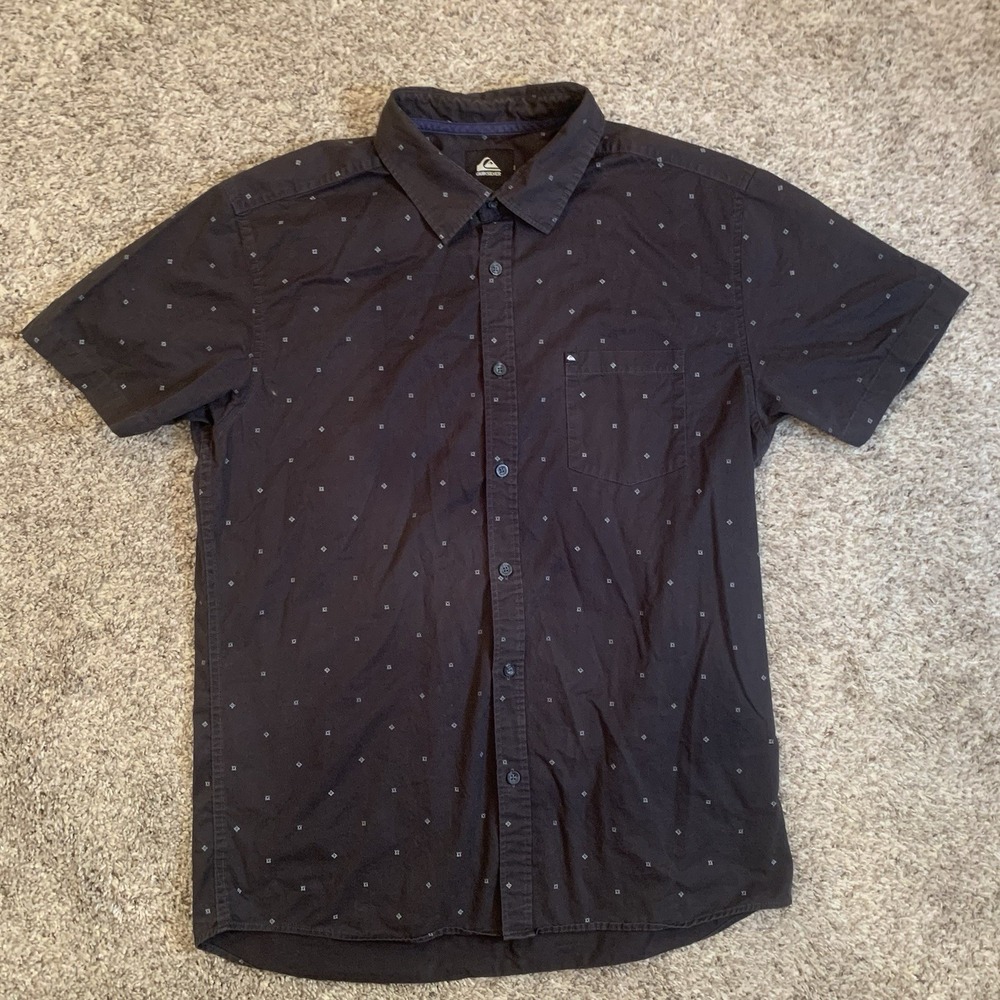 Quiksilver Button Up Shirt Men's Large Black Short Sleeve Collar‎ Pocket